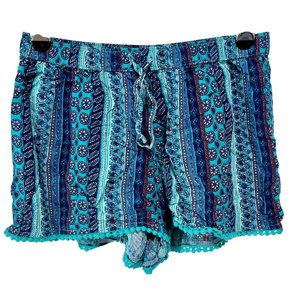 Hollister Boho Print Shorts Drawstring Elastic Waist Beach Festival Size S